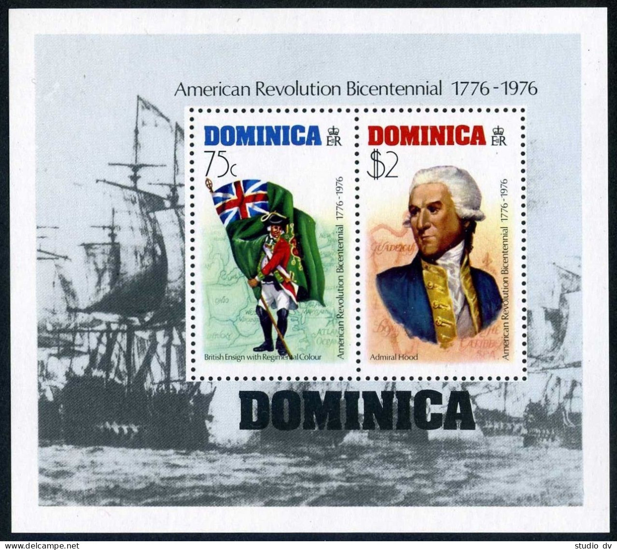 Dominica 472-477,477a, MNH. USA-200,1976. Solders,Flags,Ship, George Washington. - Dominica (1978-...)