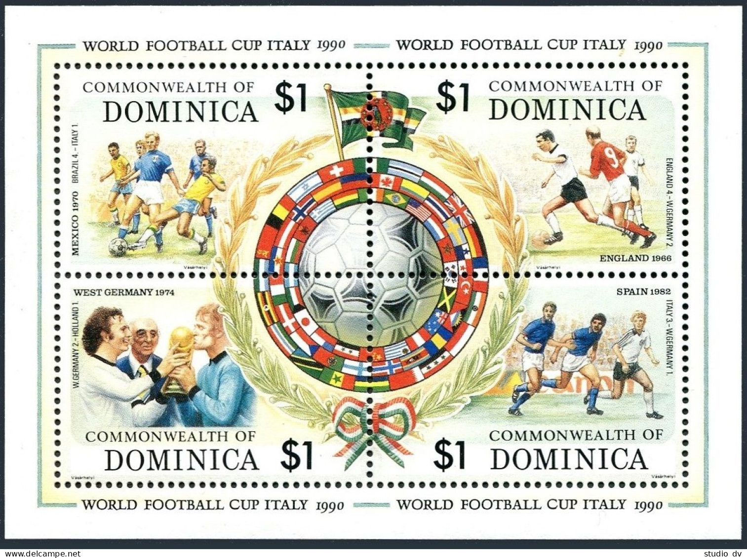 Dominica 1201 Ad Sheet, MNH. Michel . World Soccer Cup Italy-1990. - Dominica (1978-...)