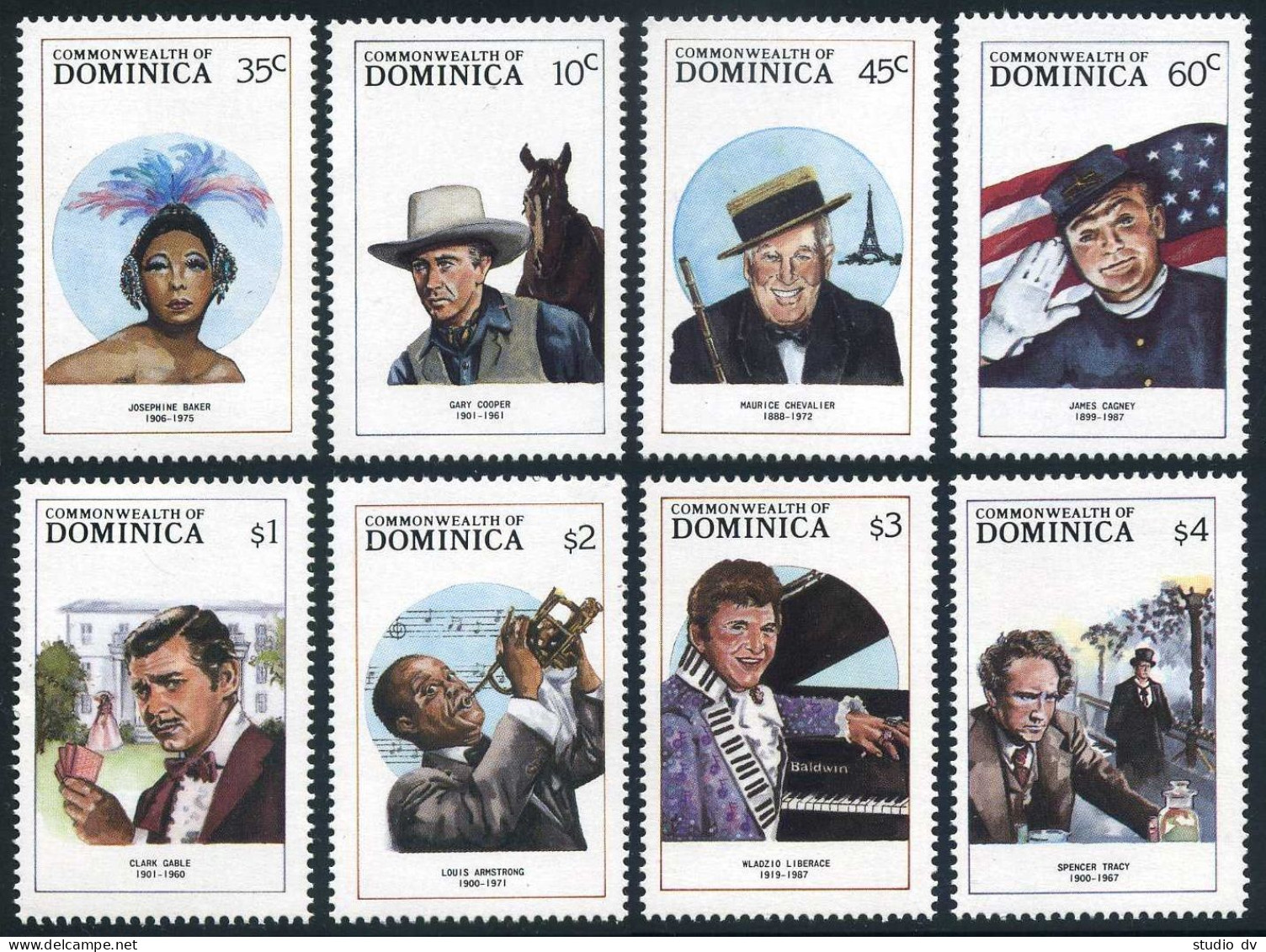 Dominica 1091-1098, 1099-1100, MNH. Mi 1122-1129, Bl.. Entertainers, 1988. - Dominica (1978-...)