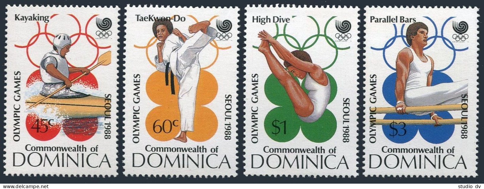 Dominica 1069-1072, MNH. Mi 1081-1084. Olympics Seoul-1988. Kayaking,Tae Kwon-do - Dominica (1978-...)