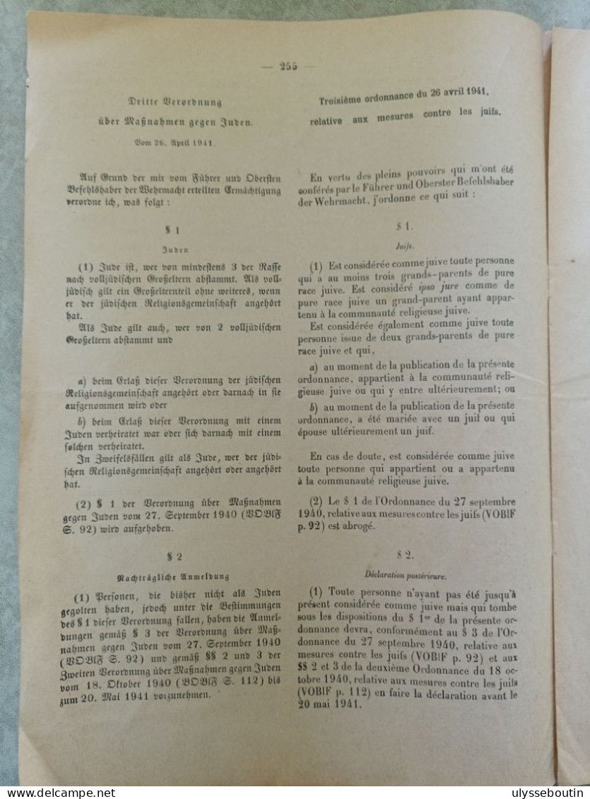 39/45 Verordnungsblatt Des Militärsbefehlshaber In Frankreich. Journal Officiel. Loi Contre Les Juifs 5 Mai 1941 - Dokumente