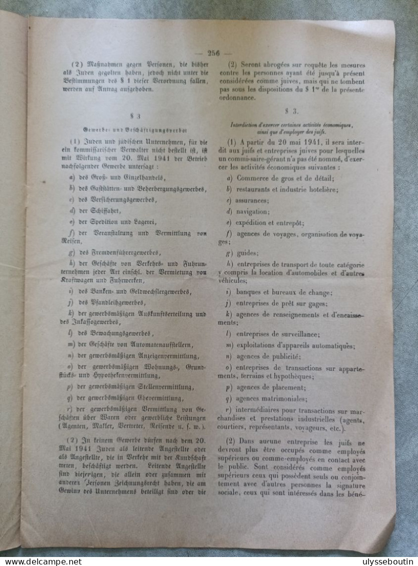 39/45 Verordnungsblatt Des Militärsbefehlshaber In Frankreich. Journal Officiel. Loi Contre Les Juifs 5 Mai 1941 - Documenten