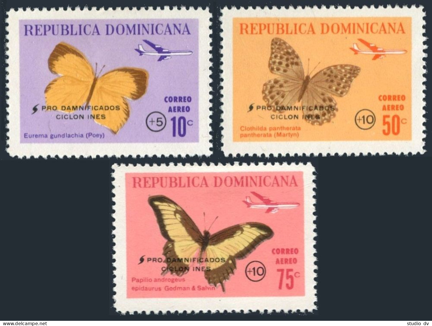Dominican Rep CB28-CB30,hinged.Michel 881-883. Butterflies 1966.Hurricane Inez. - Dominique (1978-...)