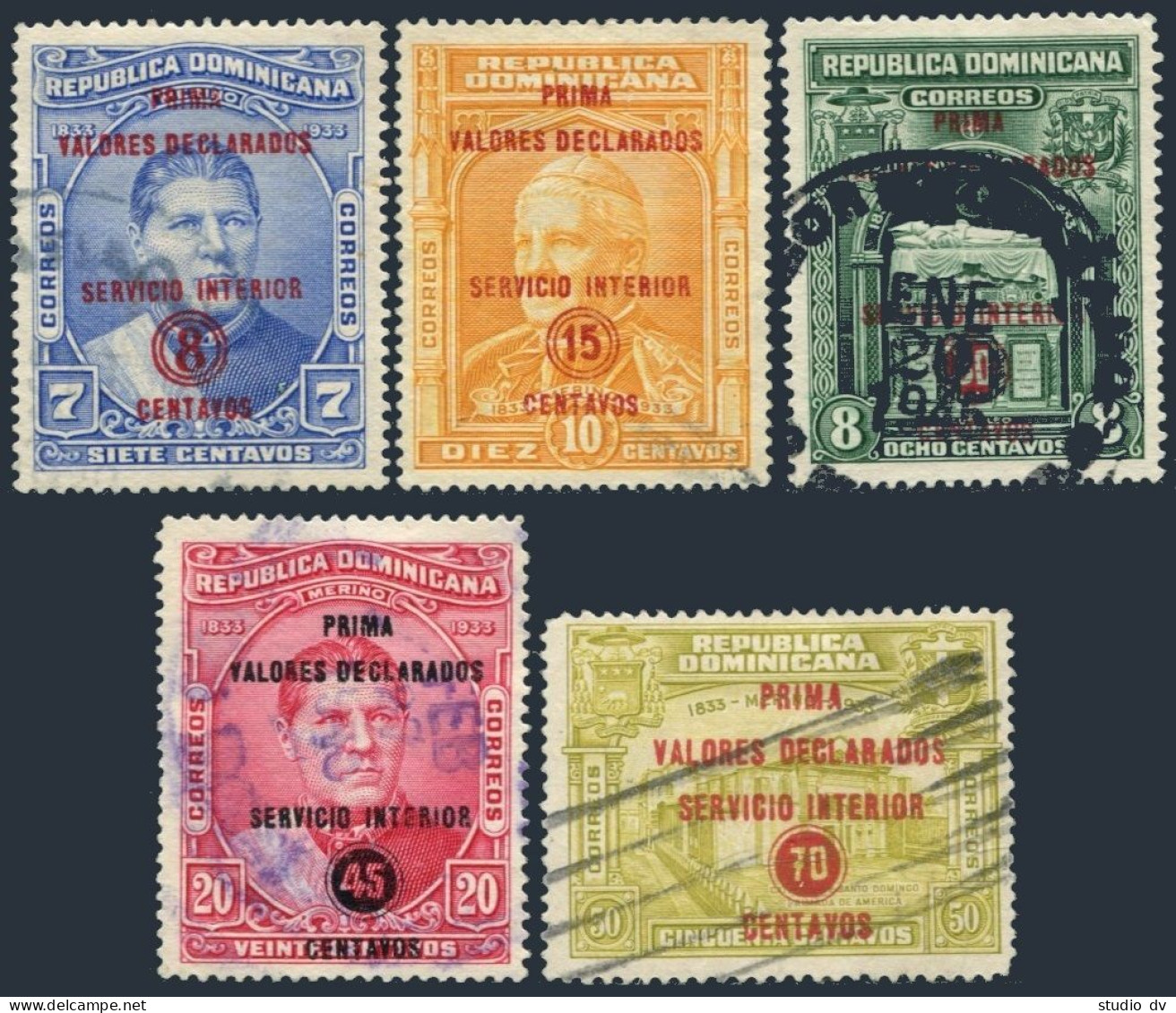 Dominican Rep G1-G5, Used. Mi 294-298. Insured Letter Stamps 1935. Merino Issue. - Dominica (1978-...)