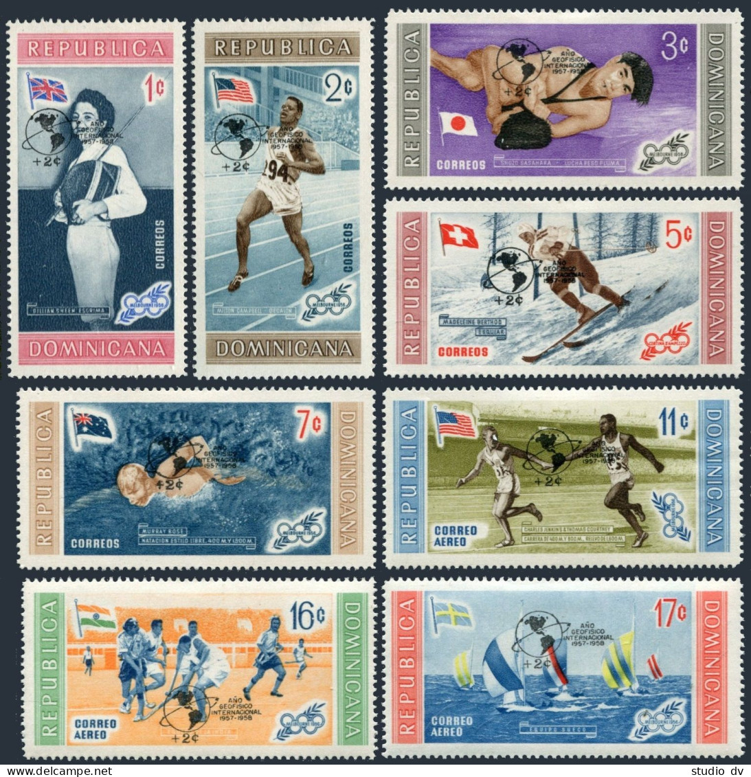 Dominican Rep B21-B25,CB13-CB15,hinged. IGY-1957-58.Olympics Melbourne-1956.1959 - Dominica (1978-...)