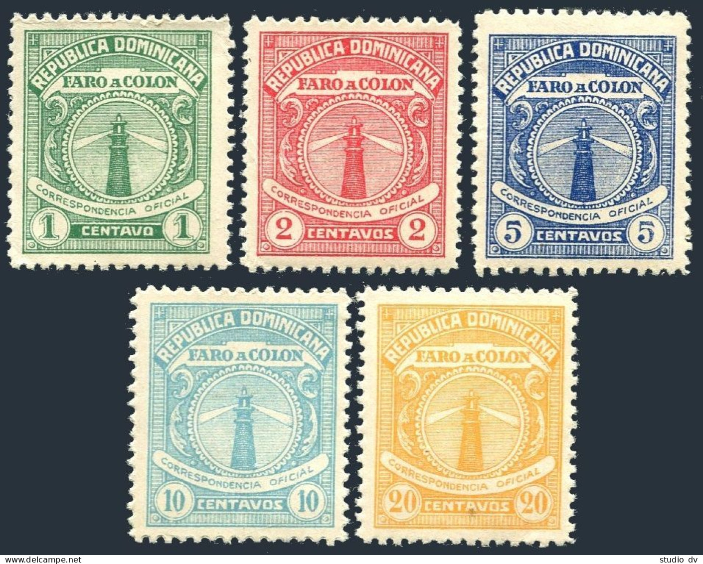 Dominican Rep O10-O14, Hinged. Mi D10-D14. Official 1928. Columbus Lighthouse. - Dominica (1978-...)