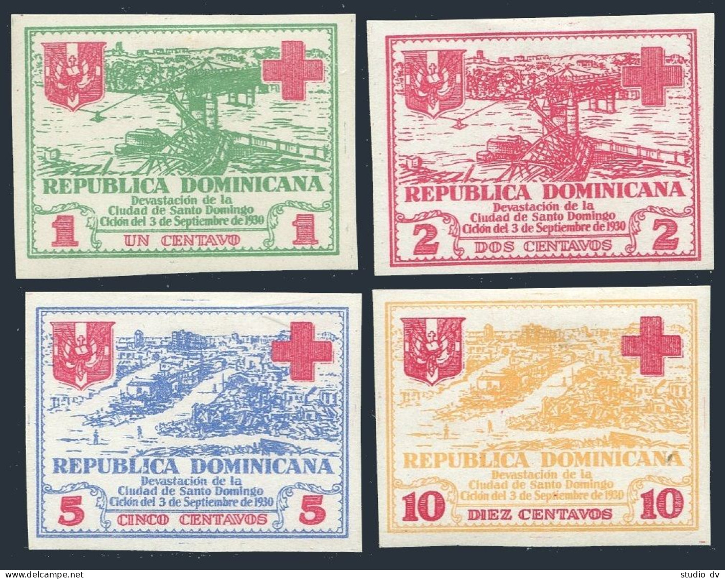 Dominican Rep RA1-RA8,hinged. Tax Stamps 1930.Santo Domingo After Hurricane. - Dominica (1978-...)