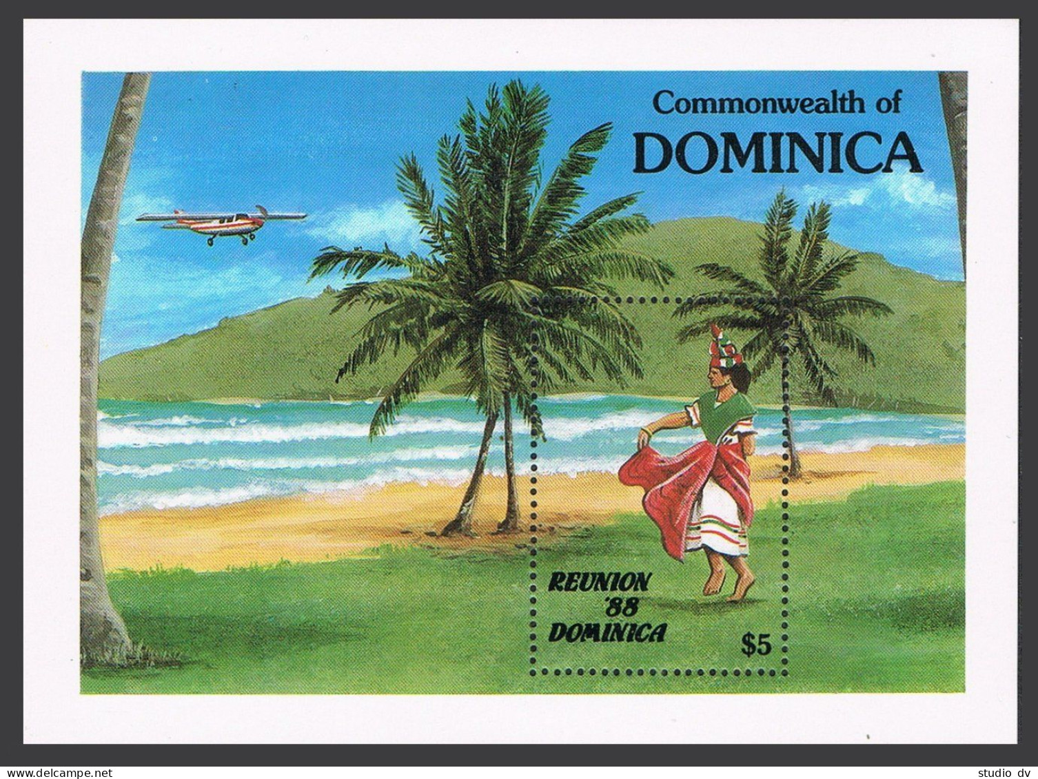 Dominica 1080,MNH.Mi 1092 Bl.128. Reunion-1988 Tourism Campaign.Belaire Dancer. - Dominica (1978-...)