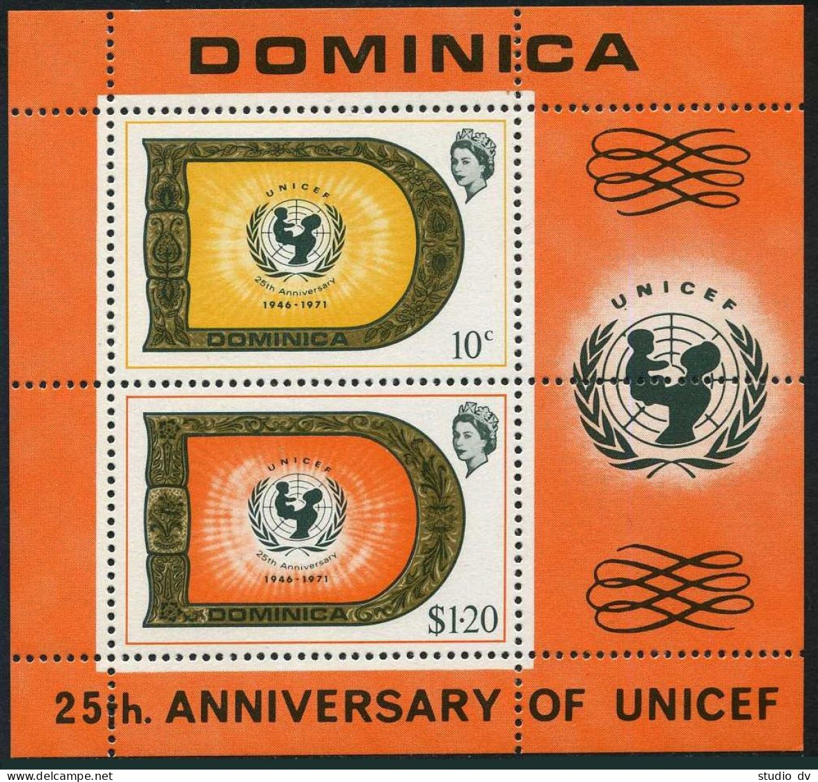 Dominica 320-323,323a Sheet, MNH. Michel 319-322, Bl.9. UNICEF 25th Ann. 1971. - Dominique (1978-...)