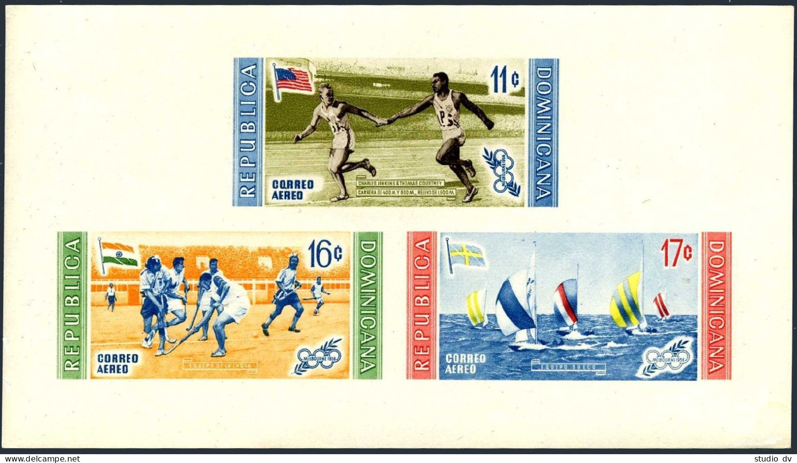 Dominican Rep 505a,C108a Imperf Sheets,MNH.Olympics Melbourne-1956.Winners,flags - Dominica (1978-...)