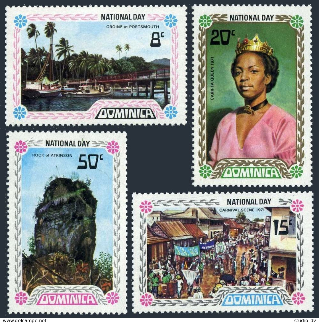 Dominica 328-331,332, MNH. National Day 1971. Boats At Portsmouth, Carnival. - Dominique (1978-...)