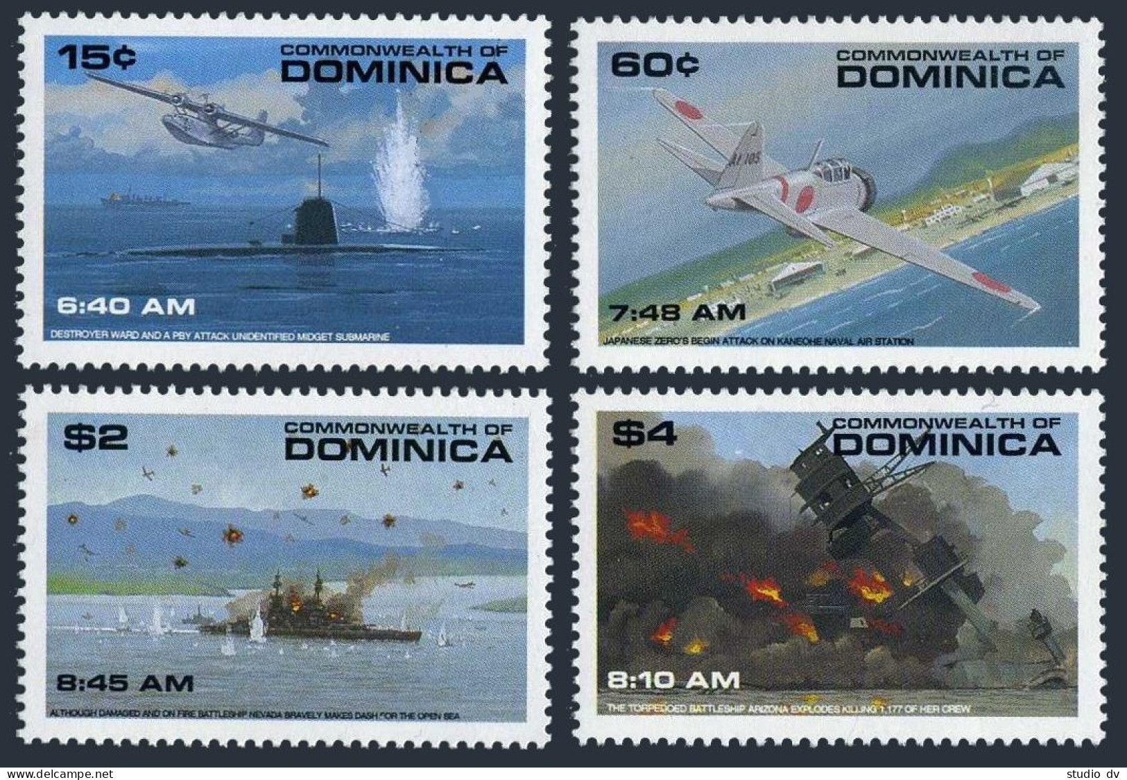 Dominica 1369,1371,1374-1375,MNH. Japanese Attack On Pearl Harbor-50,1991.Planes - Dominique (1978-...)