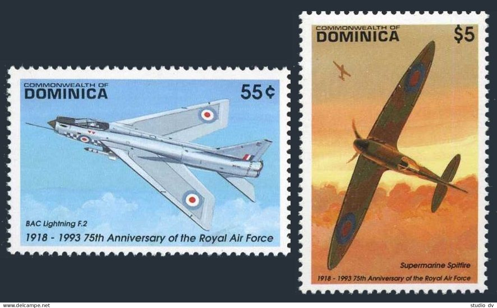 Dominica 1569,1574,1575,MNH.Mi 1694-1695,Bl.236. Royal Air Force,75th Ann.1993. - Dominique (1978-...)