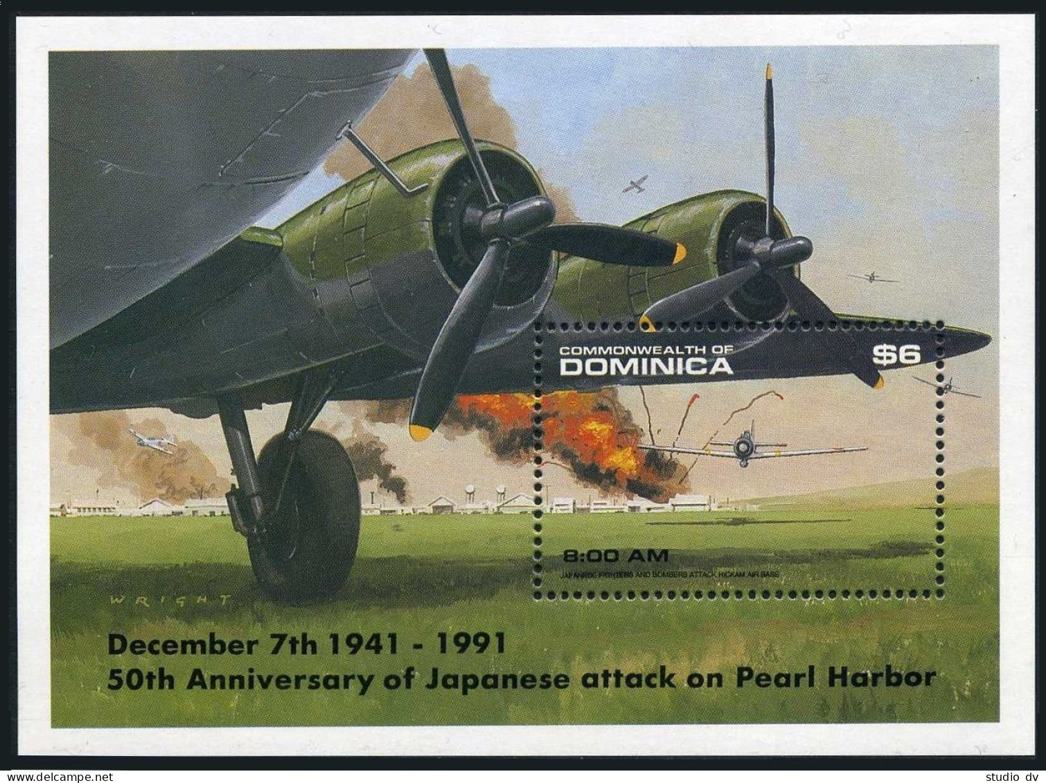 Dominica 1376-1377 Sheets, MNH. Japanese Attack On Pearl Harbor-50, 1991.Planes. - Dominique (1978-...)