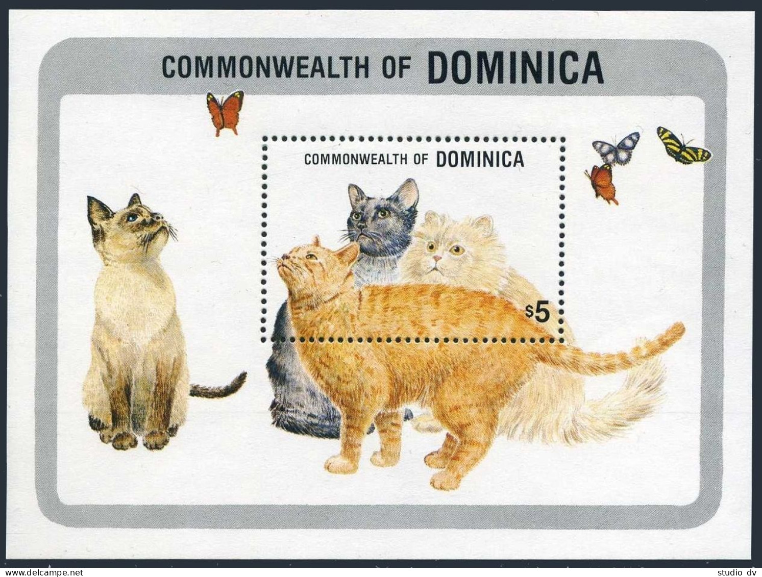 Dominica 875-884, 885, MNH. Michel 878-887, Bl.93. Cats, 1984. Butterfly. - Dominique (1978-...)