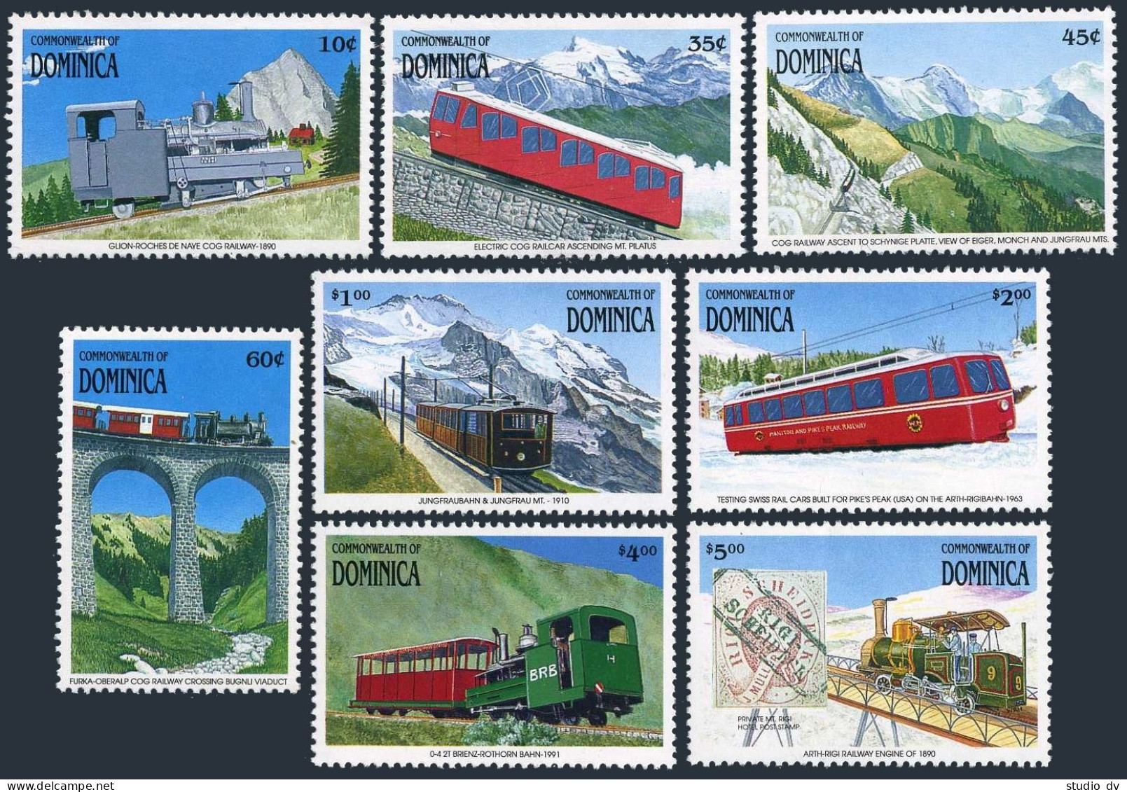 Dominica 1287-1294, 1295-1296 Sheets, MNH. Cog Trains Of Switzerland, 1991. - Dominica (1978-...)