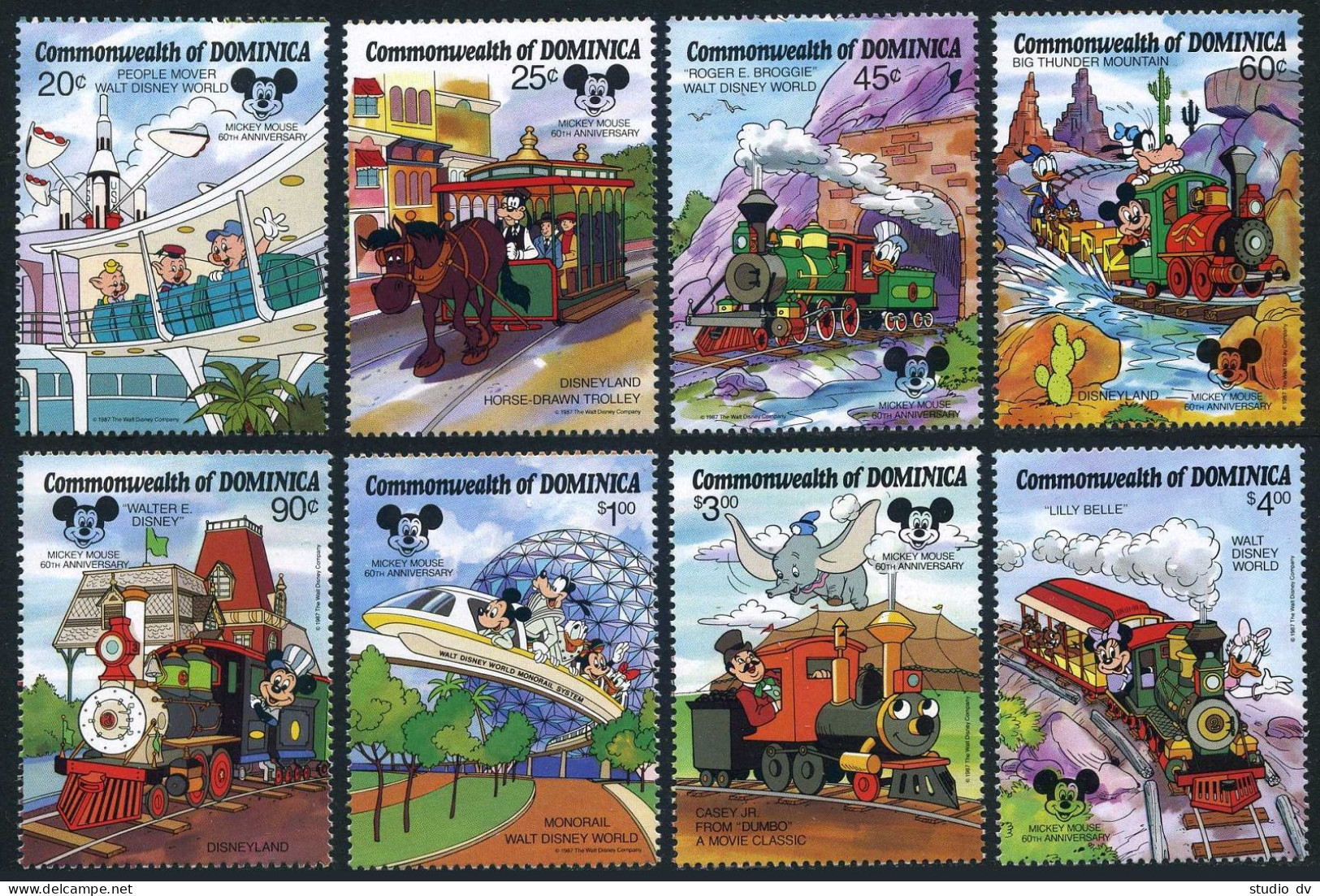 Dominica 1054-1061,1062-1063 Sheets,MNH. Mickey Mouse,60th Ann.1987.Walt Disney. - Dominica (1978-...)