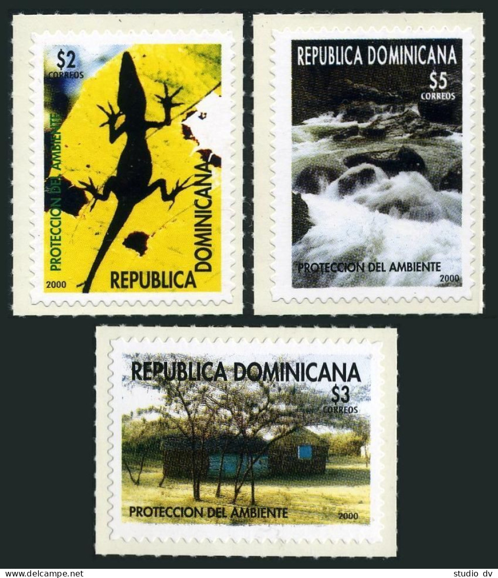 Dominican Rep 1372-1374, MNH. Environmental Protection,2000.Lizard,River Rapids. - Dominique (1978-...)