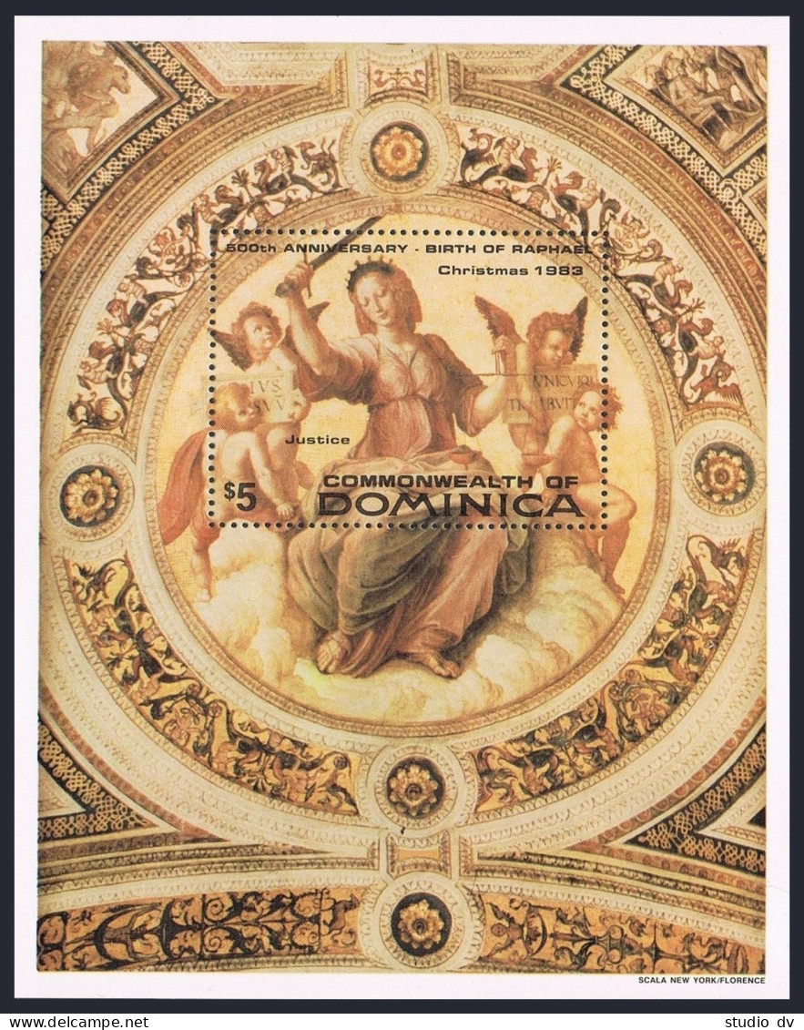 Dominica 817-820, 821, MNH. Mi 831-834,Bl.85. Christmas 1983. Raphael Paintings. - Dominique (1978-...)