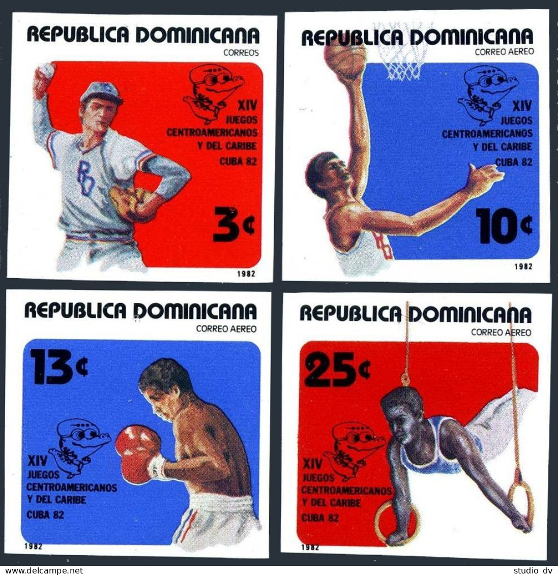 Dominican Rep 866,C368-C370 Imperf, MNH. Mi 1356-1369. Baseball,Basketball,1982. - Dominique (1978-...)