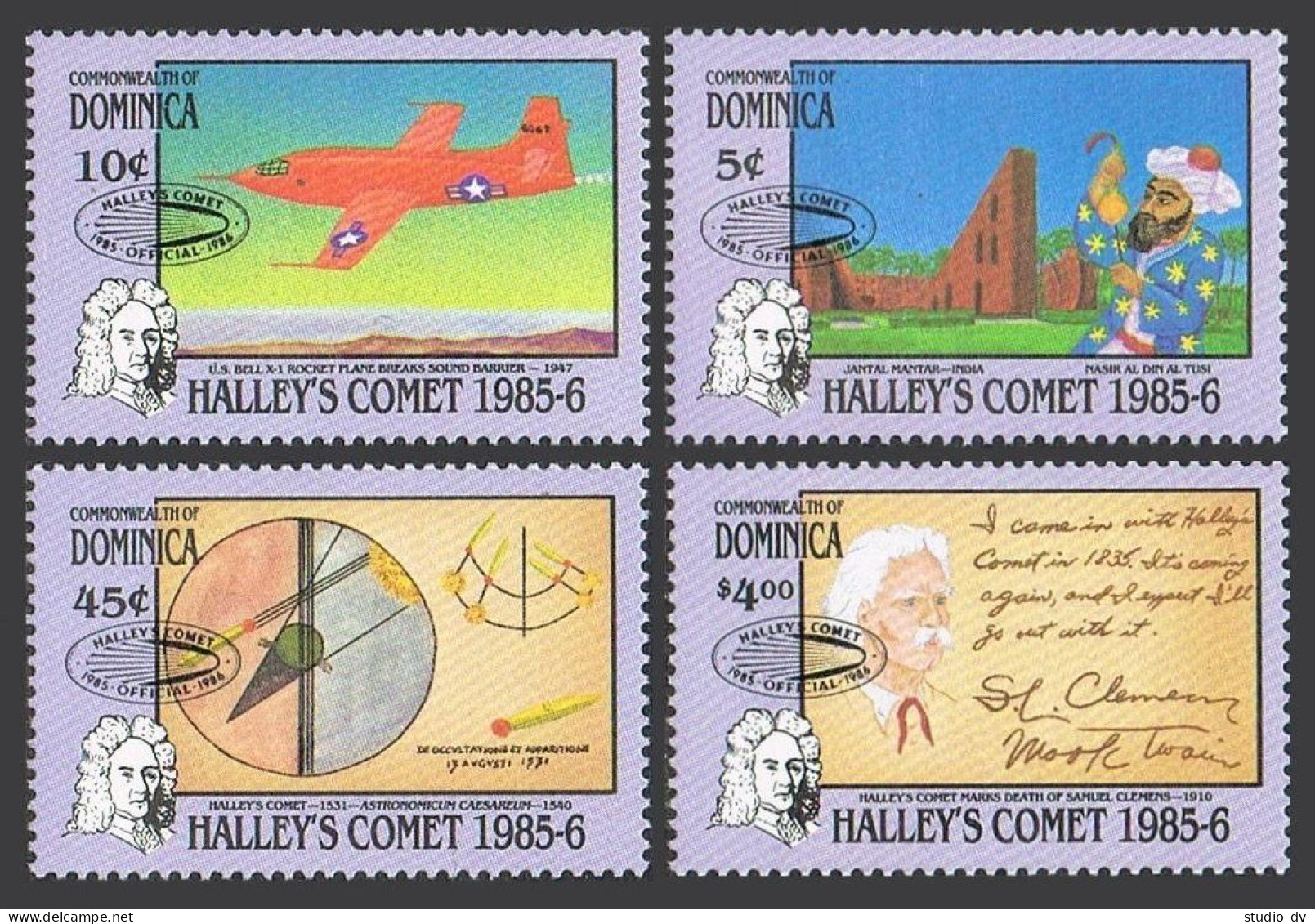 Dominica 984-987, 988, MNH. Halley's Comet, 1986 With Logo. Observatory, Rocket. - Dominique (1978-...)