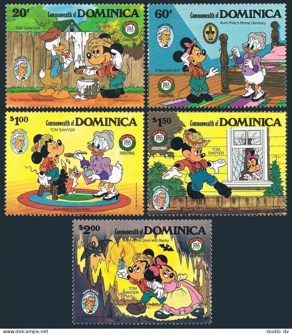 Dominica 919-923, 924, MNH. Mi 933-938. Christmas 1985. Walt Disney: Tom Sawyer. - Dominica (1978-...)