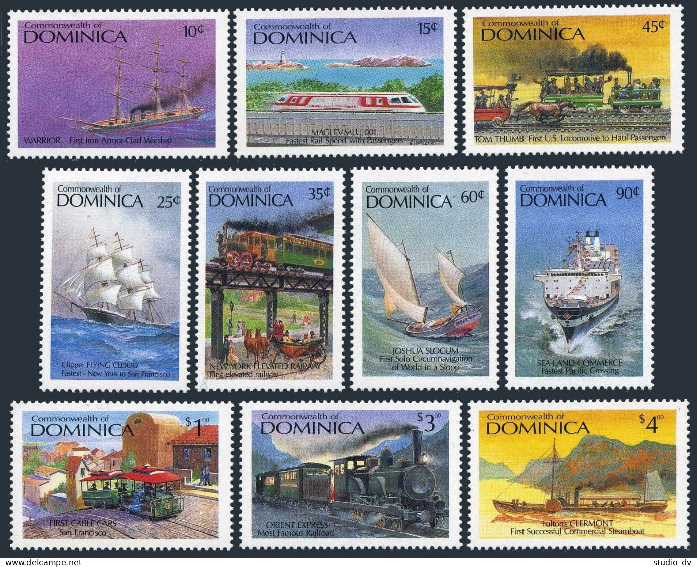 Dominica 1039-1048,MNH.Michel 1051-1060. Transportation 1987.Ships,locomotives. - Dominica (1978-...)