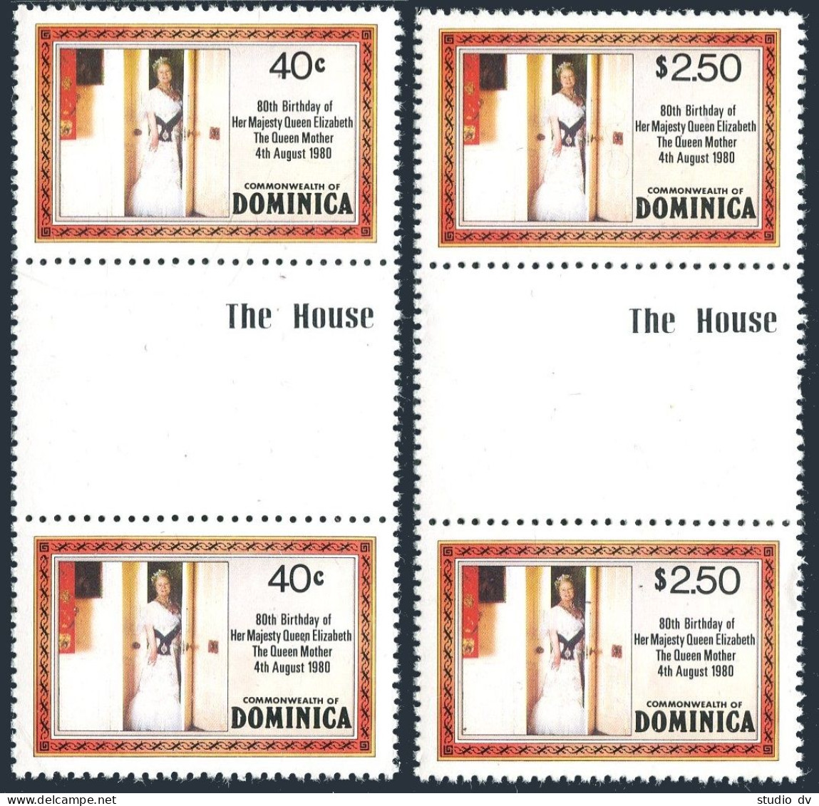 Dominica 676-677 Gutter,MNH.Michel 688-689.Queen Mother Elizabeth,80th Birthday. - Dominica (1978-...)