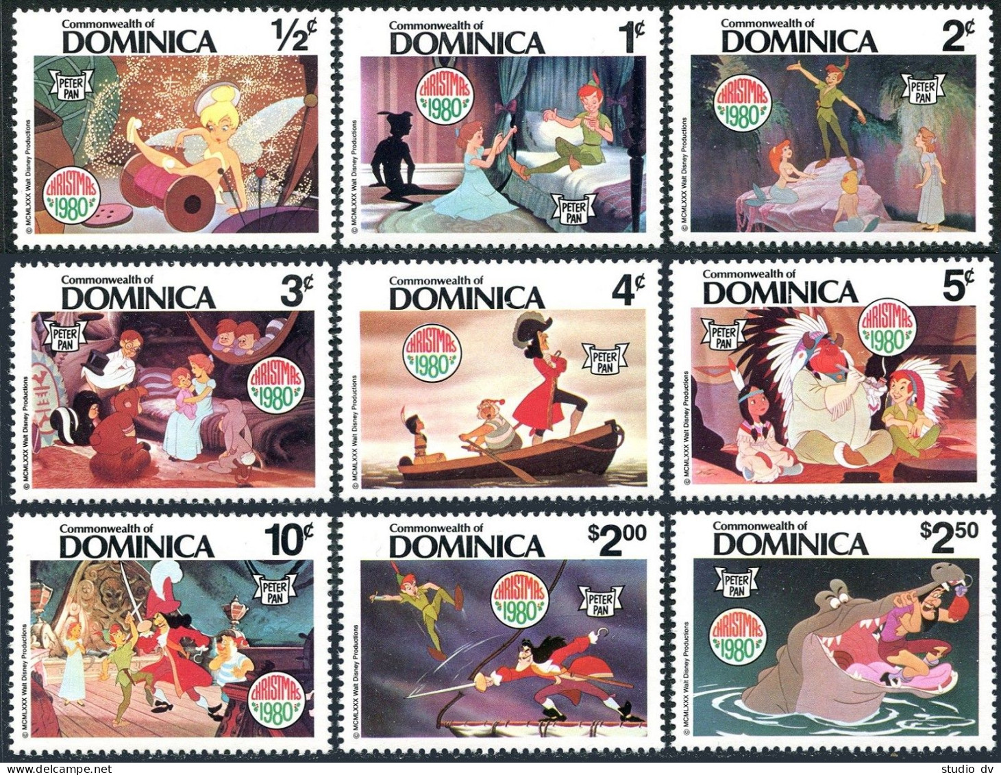 Dominica 679-687,MNH.Michel 691-700. Christmas 1980.Walt Disney:Peter Pan. - Dominica (1978-...)