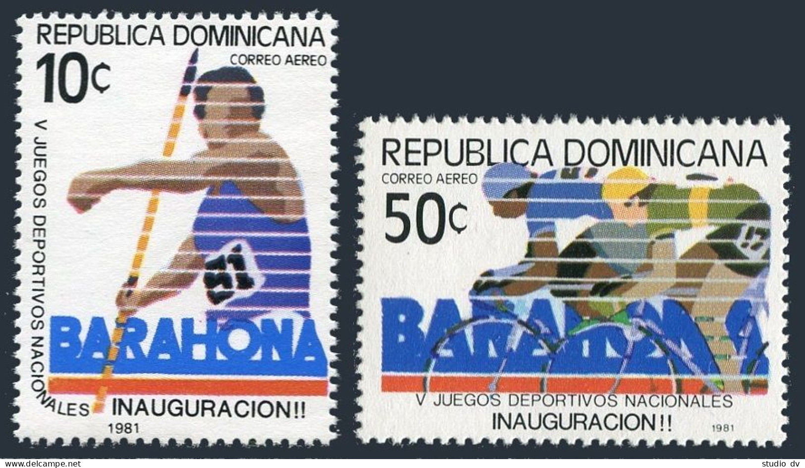 Dominican Rep C347-C348,MNH.Michel 1321-1322.National Games,1981.Javelin,Cycling - Dominica (1978-...)