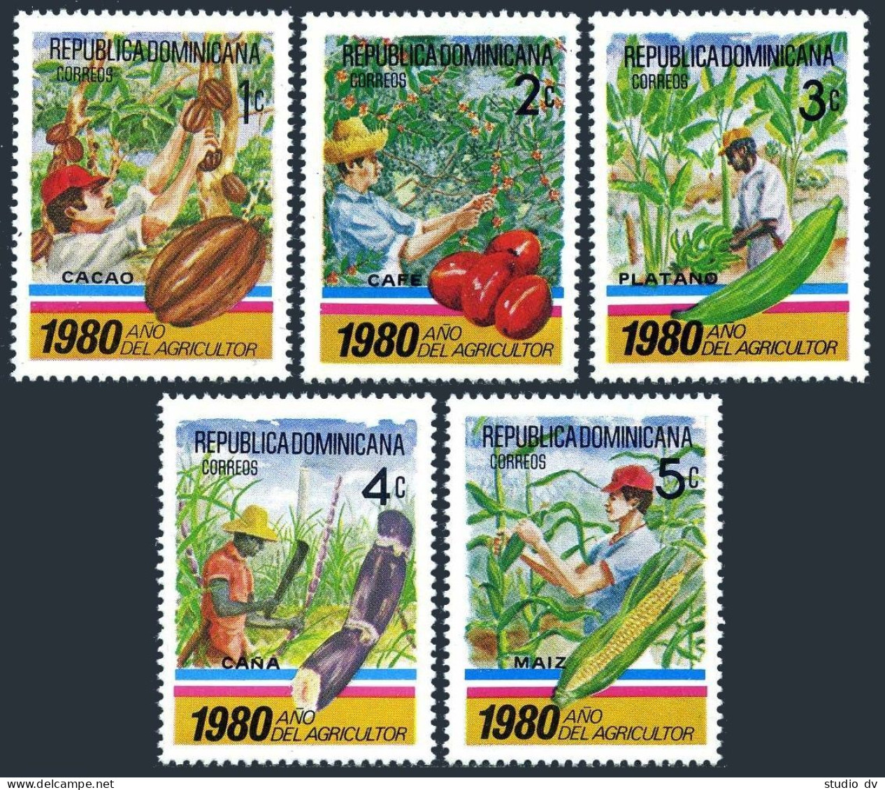 Dominican Rep 825-829,MNH.Mi 1258-1262. Agriculture Year 1980.Cacao,Coffee,Corn, - Dominica (1978-...)