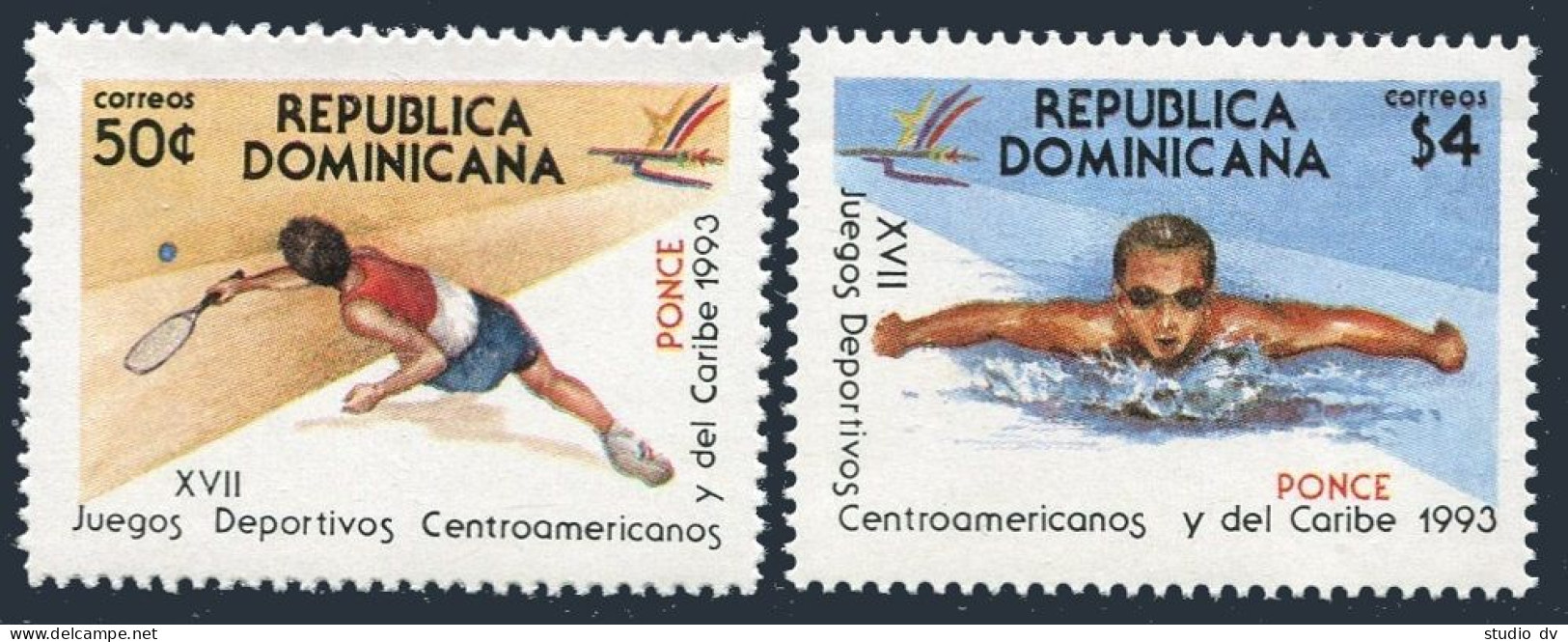 Dominican Rep 1140-1141, MNH. Michel 1680-1681. Games-1993. Tennis, Swimming. - Dominica (1978-...)