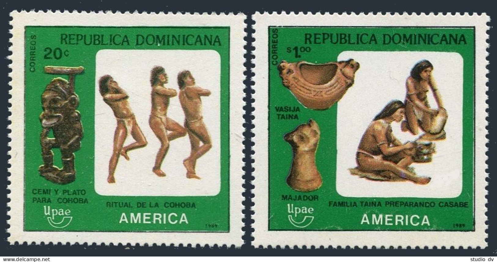 Dominican Rep 1065-1066, MNH. Mi 1596-1597. UPAEP-1989. Pre Columbian Artifacts. - Dominique (1978-...)