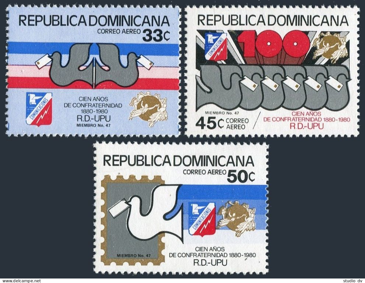 Dominican Rep C323-C325,C326, MNH. Michel 1284-1286, Bl.38. UPU Conference 1980. - Dominique (1978-...)