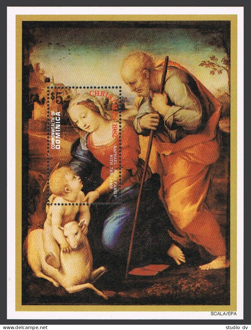 Dominica 786-789,790,MNH.Mi 800-803,Bl.80. Holy Family Painting By Raphael,1982. - Dominica (1978-...)