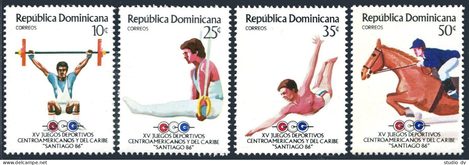 Dominican Rep 974-977, MNH. Mi 1496-1499. Weight Lifting, Gymnastics, Equestrian - Dominica (1978-...)