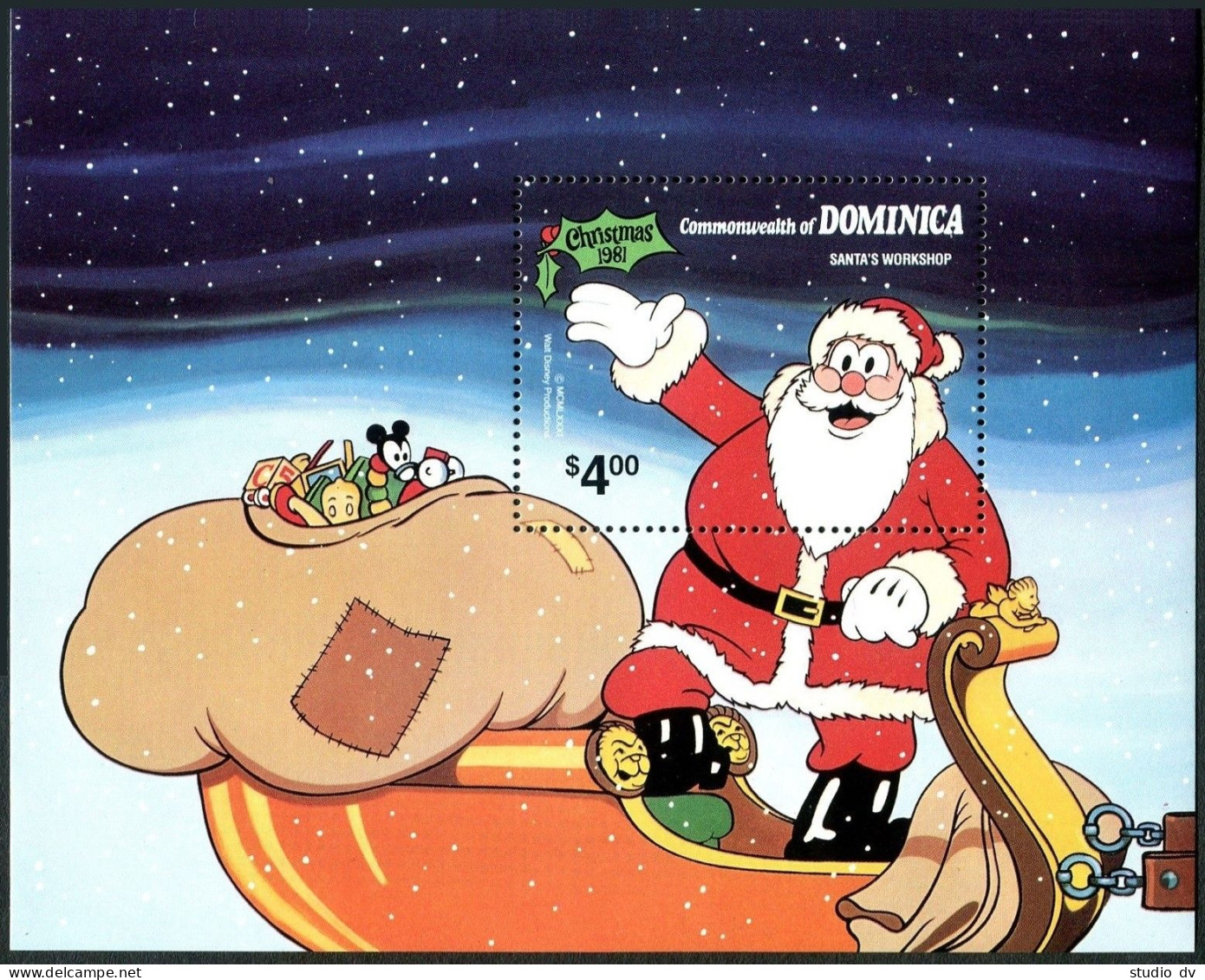 Dominica 706-714, 715 Sheet, MNH. Christmas 1981. Walt Disney, Santa's Workshop. - Dominique (1978-...)