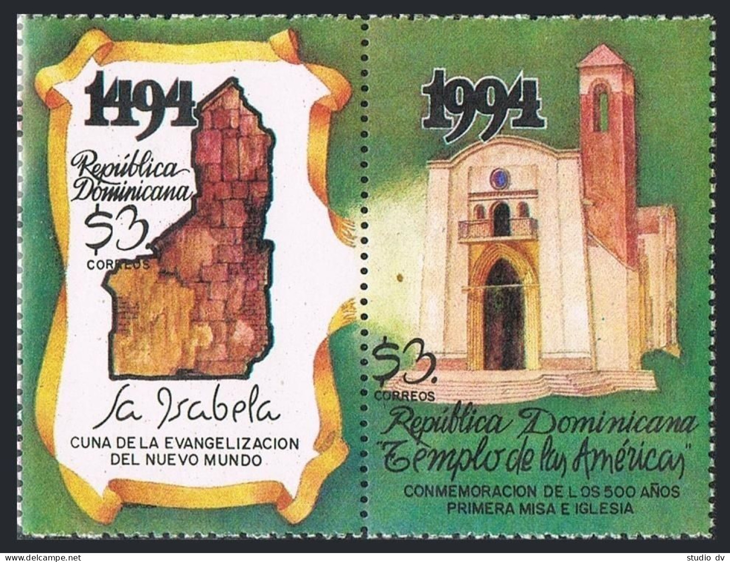 Dominican Rep 1170 Ab Pair, MNH. Mi 1725-1726. First Church Of New World, 1994. - Dominique (1978-...)