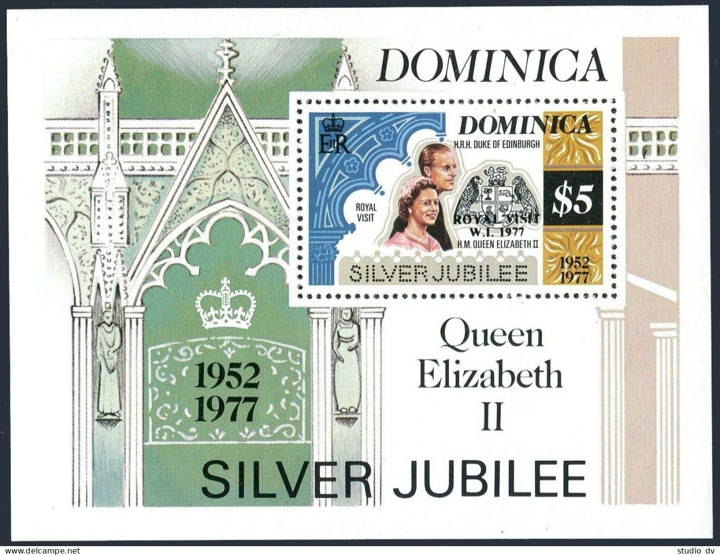 Dominica 554, MNH. Michel 551 Bl.45. QE II Silver Jubilee. Royal Visit 1977. - Dominica (1978-...)