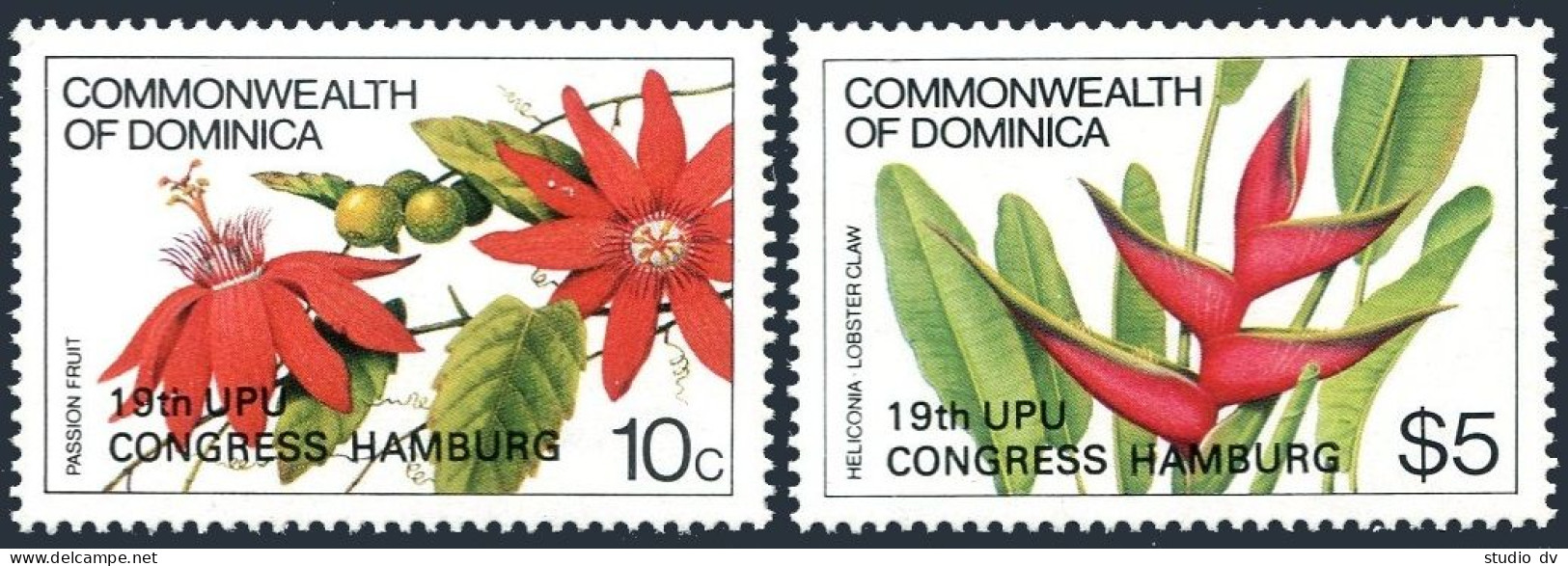 Dominica 852-853, MNH. Mi 861-862. UPU Congress,1984. Passion Fruit,Lobster Claw - Dominique (1978-...)