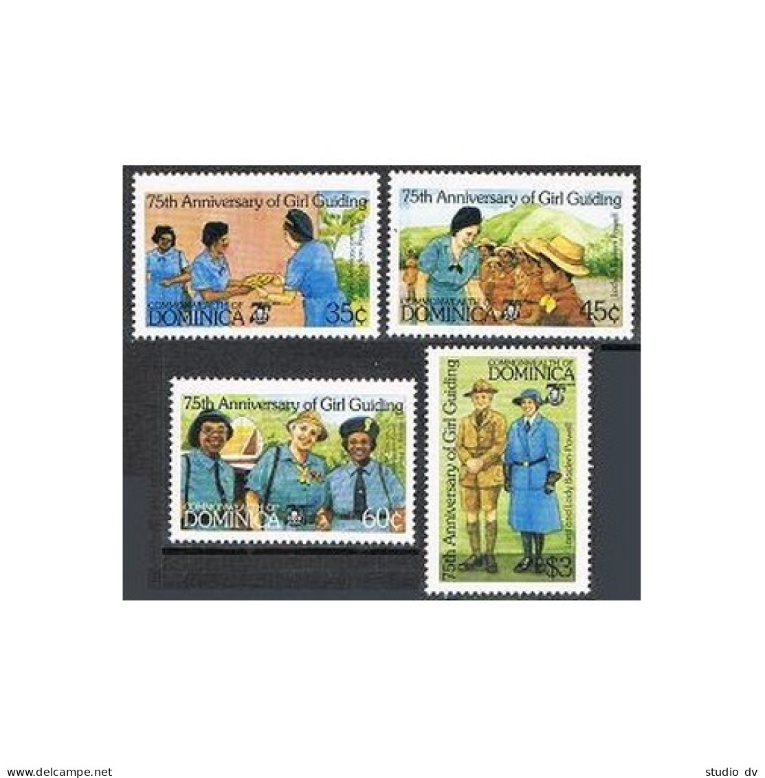 Dominica 886-889,890, MNH. Mi 900-903,Bl.96. Girl Guides-75, 1985. Baden-Powell. - Dominica (1978-...)