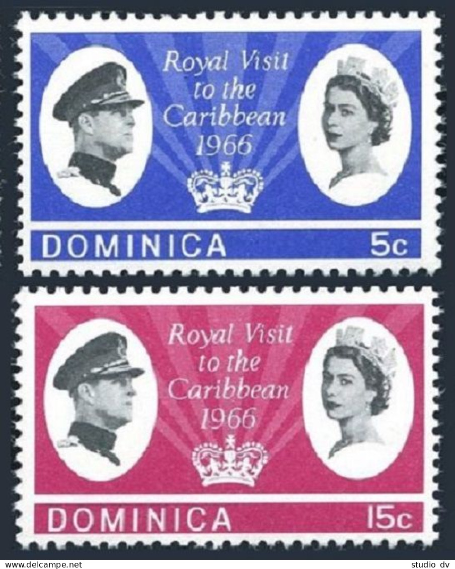 Dominica 193-194, Hinged. Michel 189-190. Royal Visit 1966. QE II, Philip. - Dominique (1978-...)