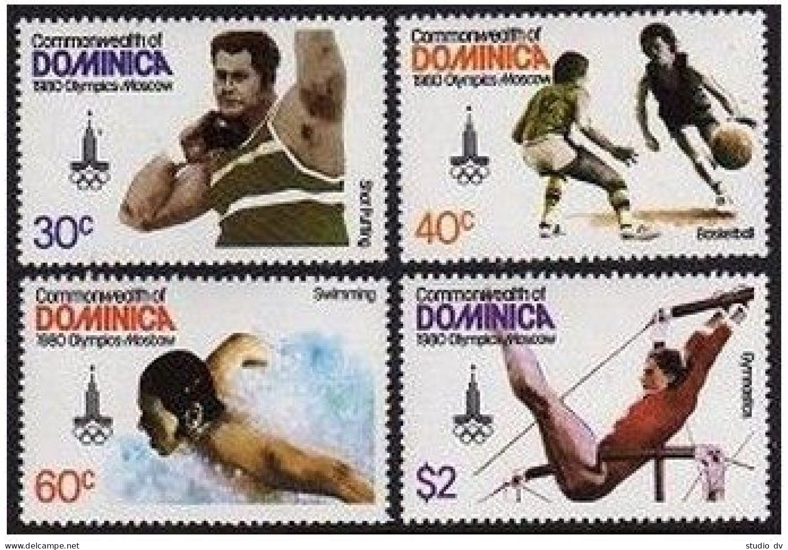 Dominica 664-667, 668, MNH. Mi 667-670, Bl.61. Olympics Moscow-1980. Basketball, - Dominique (1978-...)
