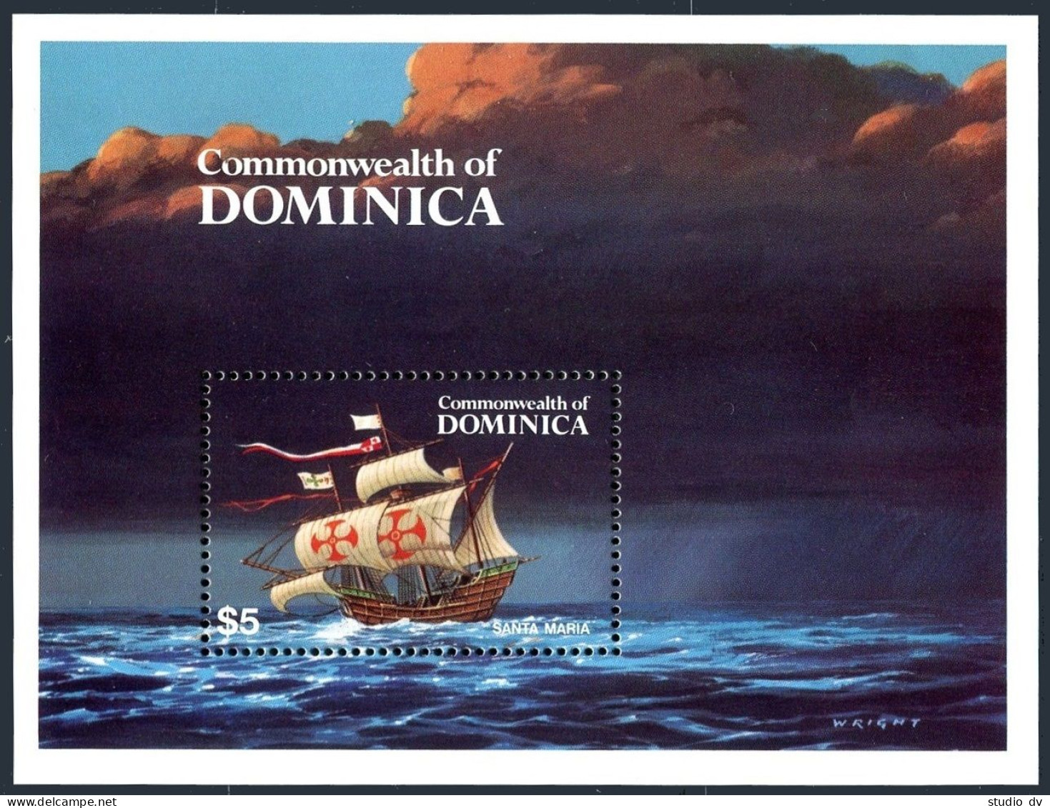 Dominica 842-845,846,MNH. Ships 1984:Atlantic Star,Atlantic,Pirogue,Santa Maria. - Dominica (1978-...)