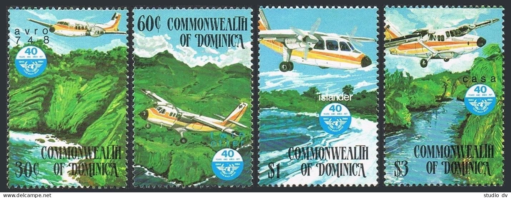 Dominica 864-867,868,MNH.Mi 889-893. ICAO-40,1984:Avro748,Twin Otter,Casa.Boeing - Dominica (1978-...)