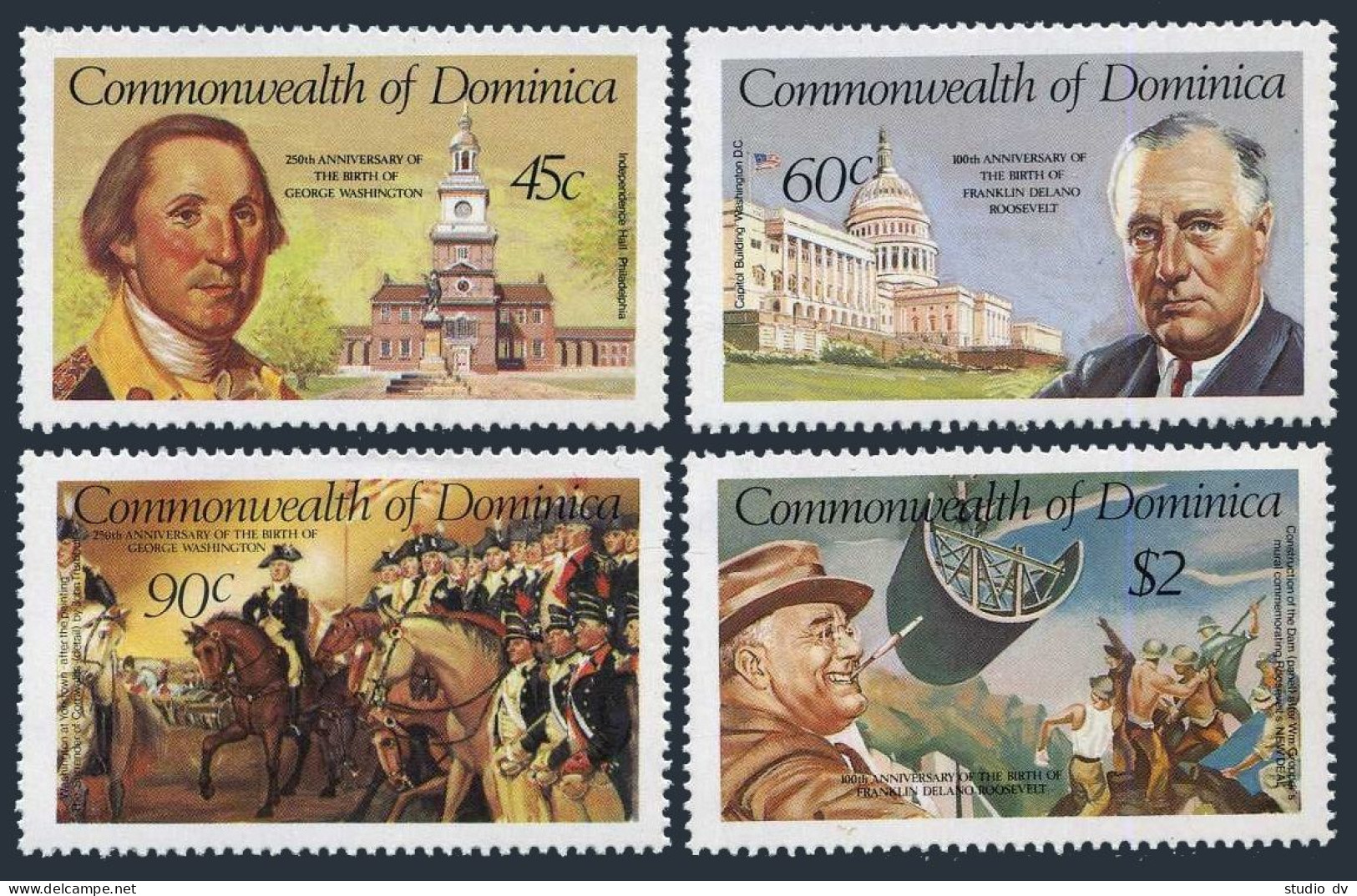 Dominica 763-766,767, MNH. Mi 777-781. George Washington,Franklin Roosevelt.1982 - Dominique (1978-...)