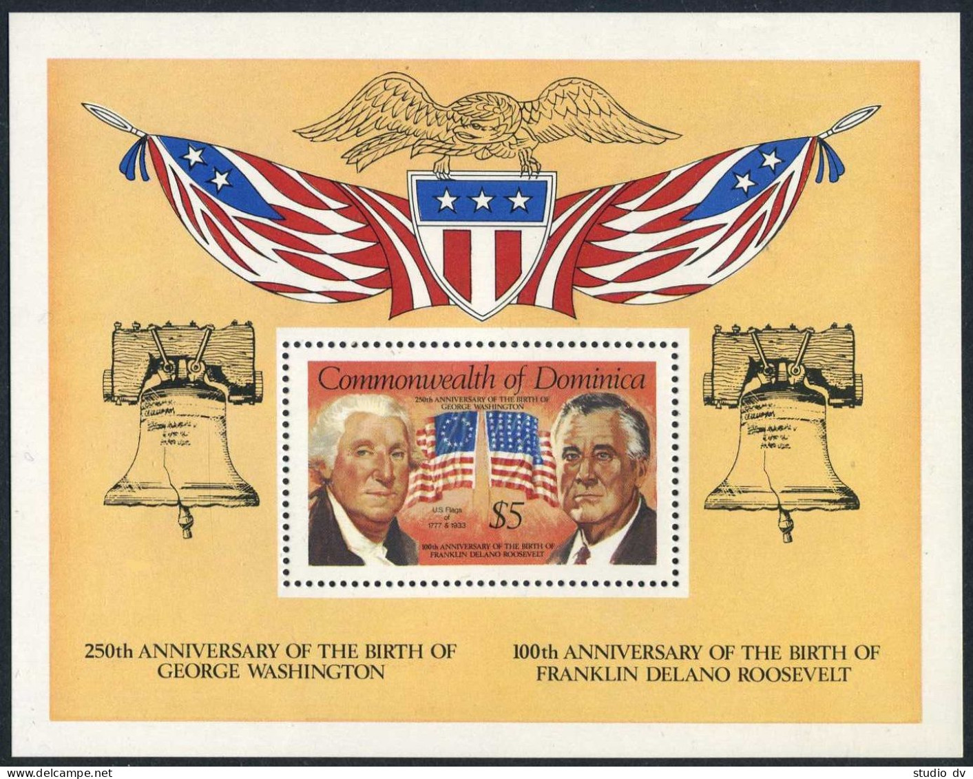 Dominica 763-766,767, MNH. Mi 777-781. George Washington,Franklin Roosevelt.1982 - Dominica (1978-...)