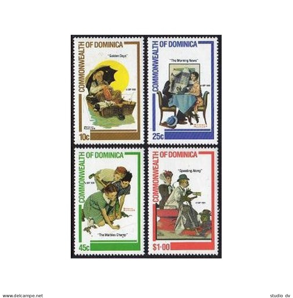 Dominica 754-757, MNH. Michel 768-771. Paintings By Norman Rockwell 1982. Dog. - Dominica (1978-...)