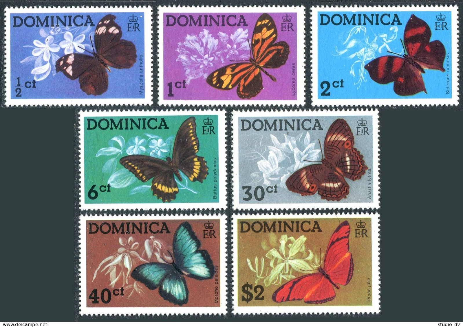 Dominica 427-433, 433a, MNH. Michel 430-436, Bl.31. Butterflies 1975. - Dominica (1978-...)