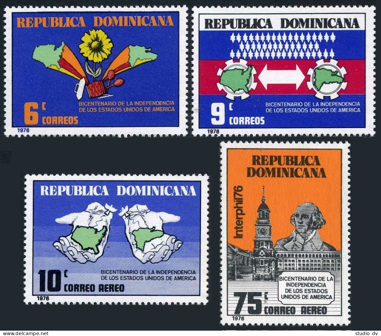 Dominican Rep 765-C240, MNH. USA-200, 1976. Maps, Washington, Independence Hall. - Dominique (1978-...)